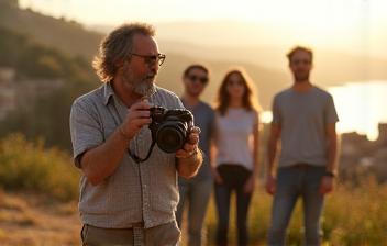 Instructor teaching travel photography outdoors